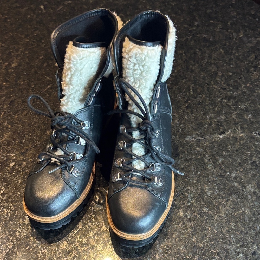 Marc Fisher Black and Cream Winter Boots